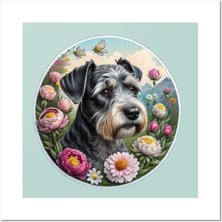 Mini Schnauzer With Spring Flowers Posters and Art